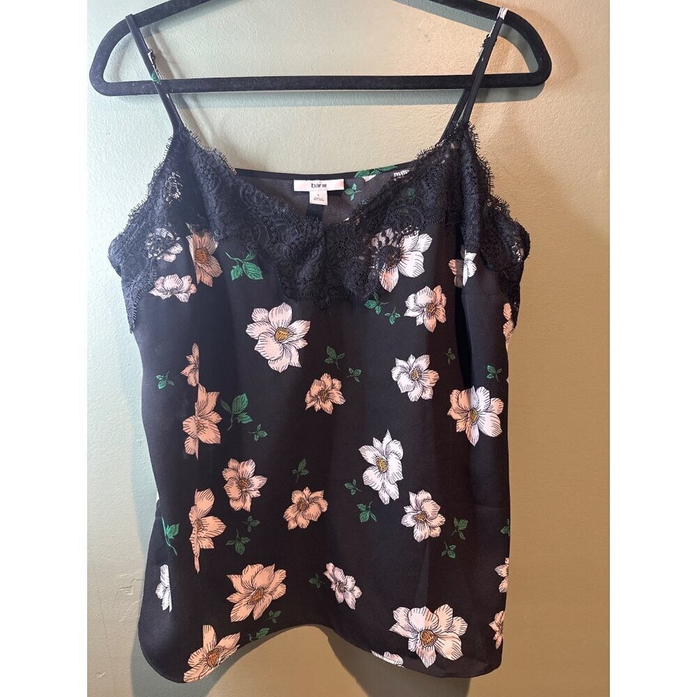 Bar III Large Black Floral Tank Top Romantic Cottagecore Whimisgoth Boho y2k